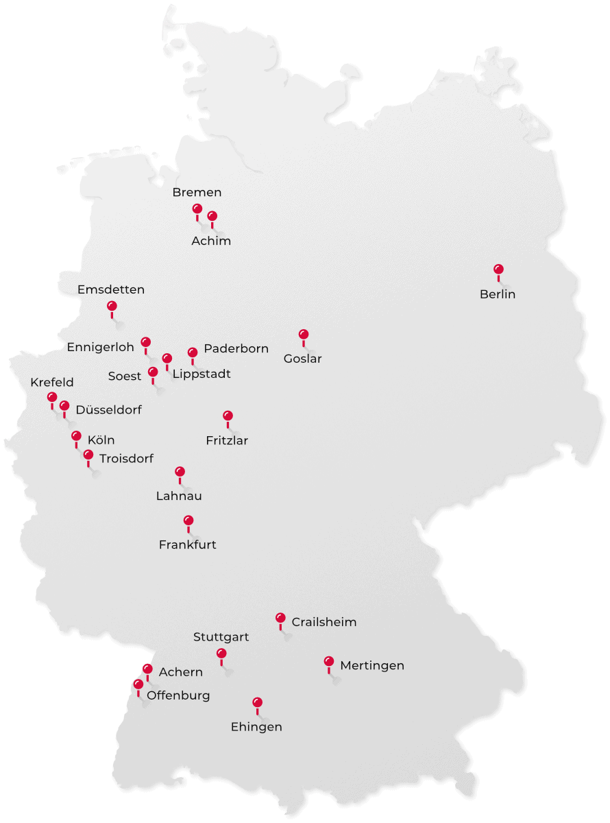 Karte von Deutschland mit markierten Unternehmensstandorten