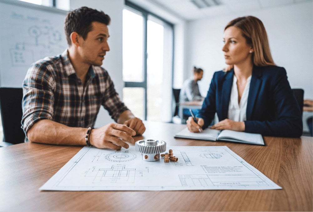 Ein Personalvermittler und ein Ingenieur sprechen über Jobmöglichkeiten